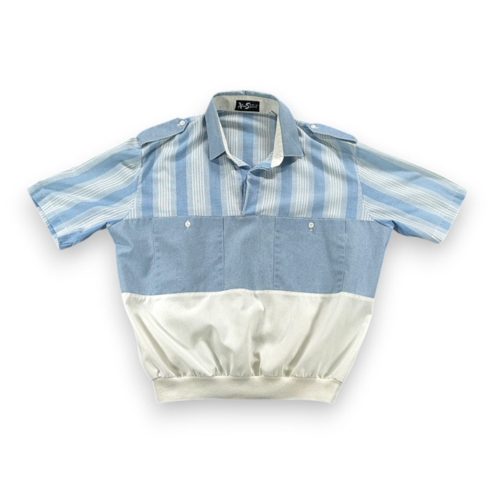 Vintage Alan Stuart Polo Shirt Adult LARGE Blue Striped Colorblock Band USA 90s